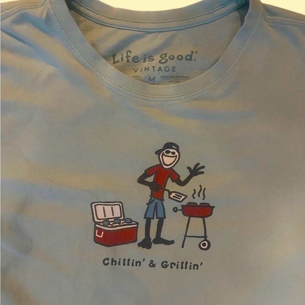 Life Is Good Light Blue Chillin' & Grillin' Vintage Tee